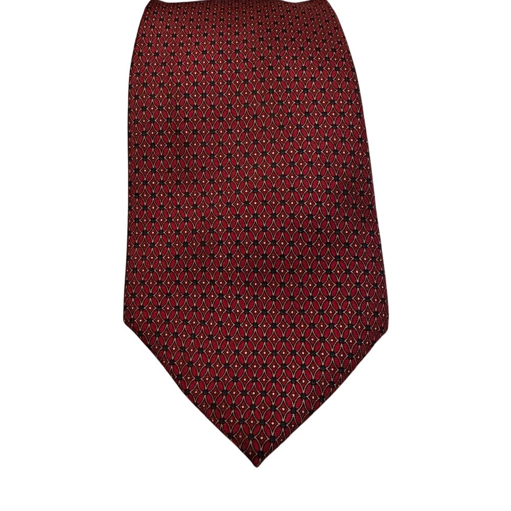 Vintage Christian Dior Vintage Geometric Design Silk Tie Red Preowned